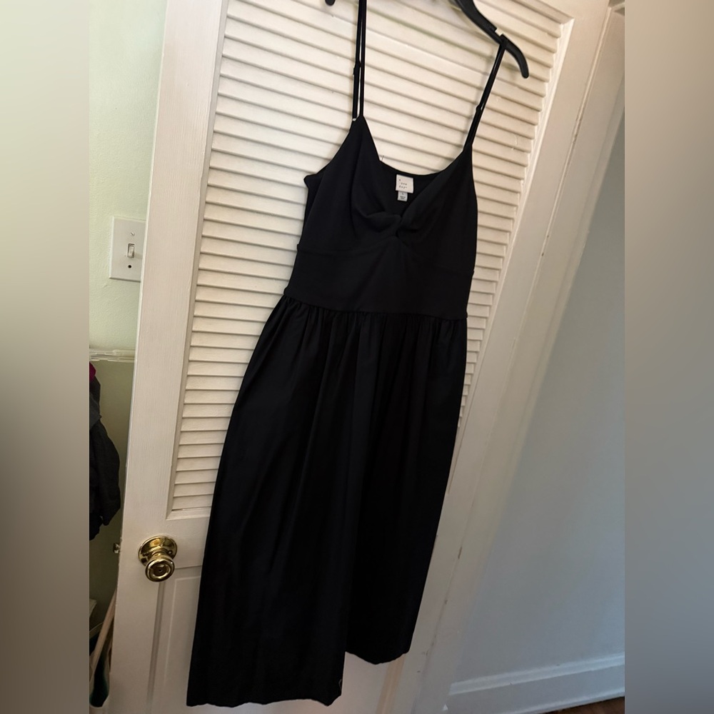 a new day Black Cotton Midi Dress with Spaghetti Straps, NWT